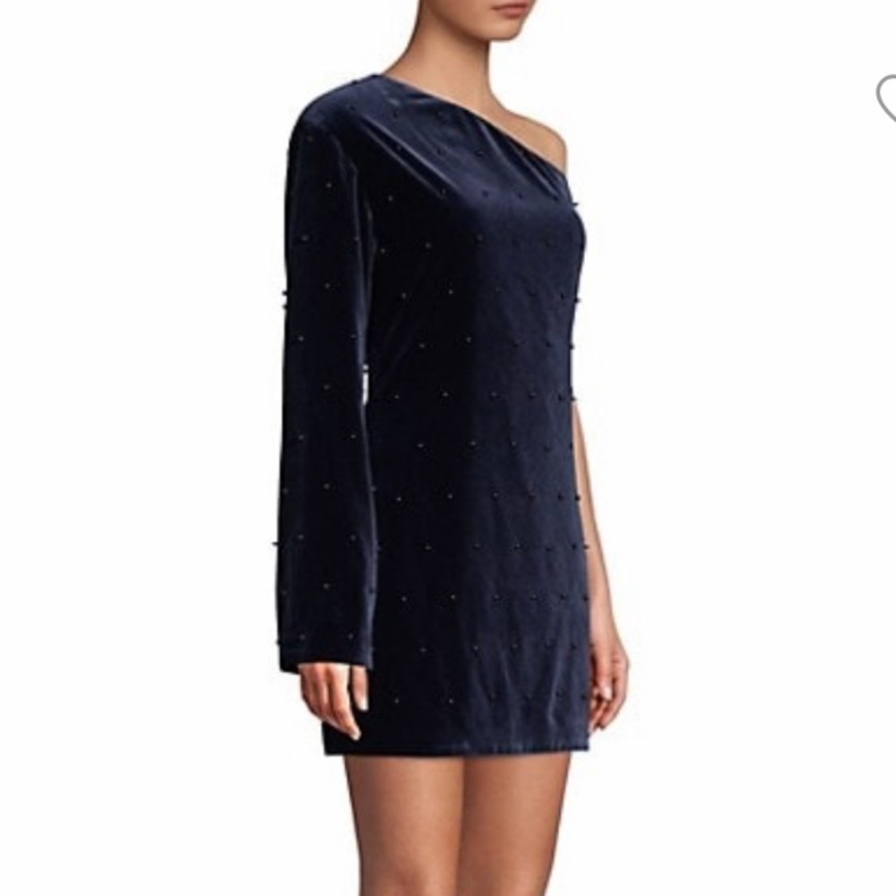 RtA NAVY VELVET AND PEARLS EDIE ONE SHOULDER MINI DRESS SIZE 4 - Picture 5 of 16